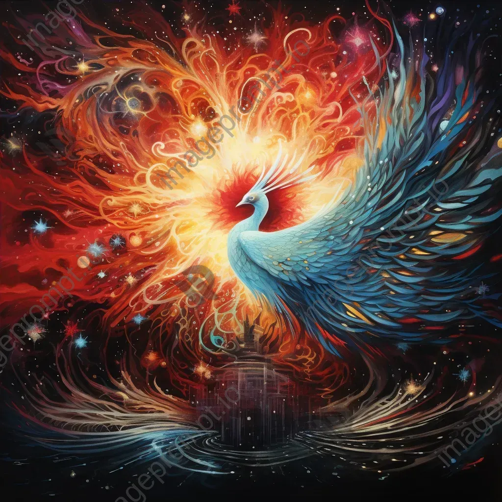 Haunting illustration of a cosmic phoenix