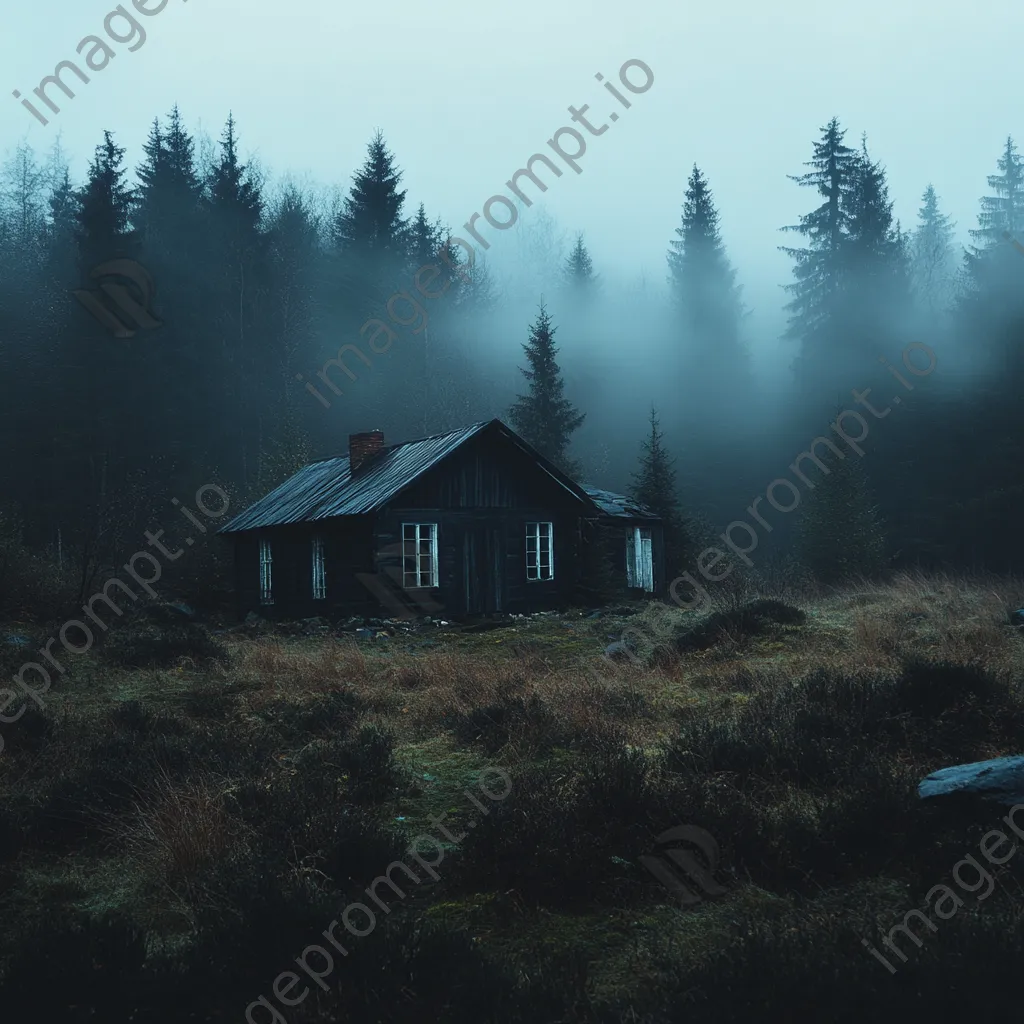 Abandoned cabin in a fog-covered landscape - Image 4