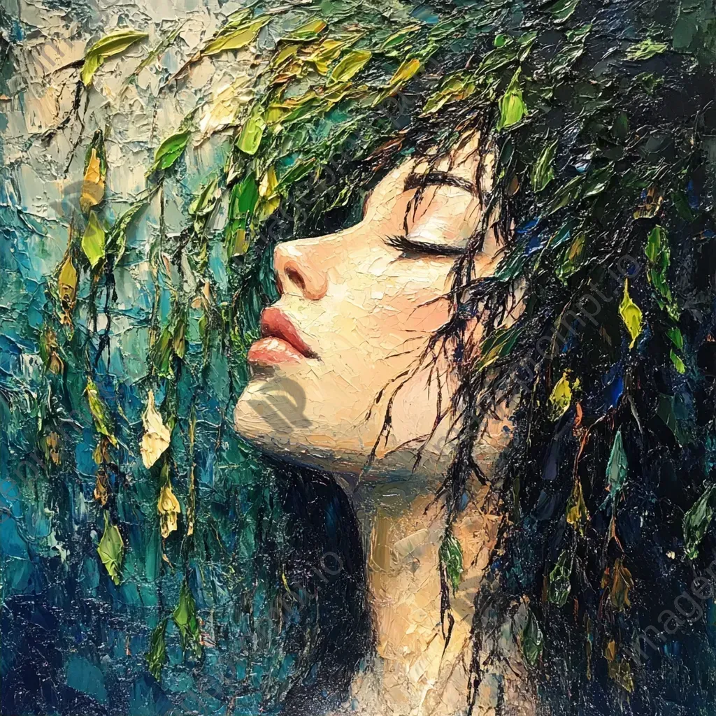 Impressionist portrait of a weeping willow personified as a graceful woman - Image 2