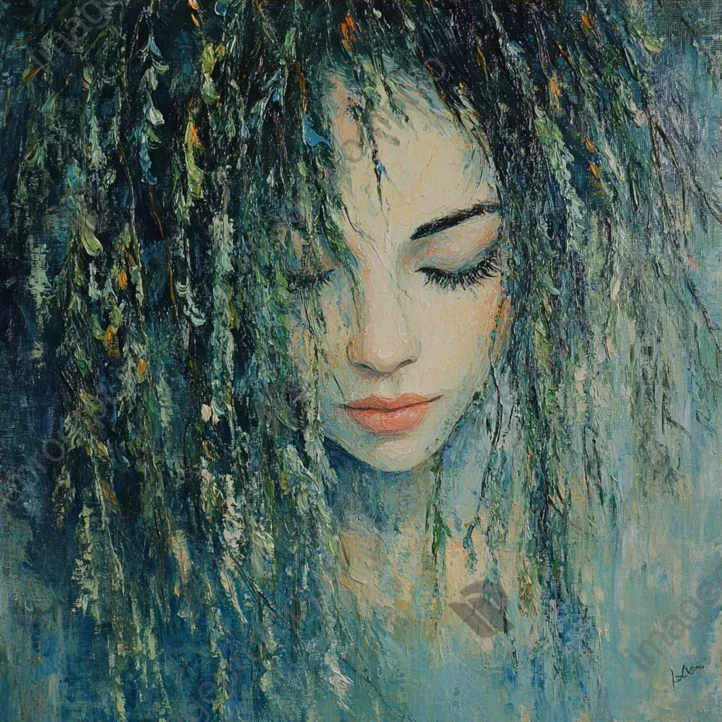 Impressionist portrait of a weeping willow personified as a graceful woman - Image 3