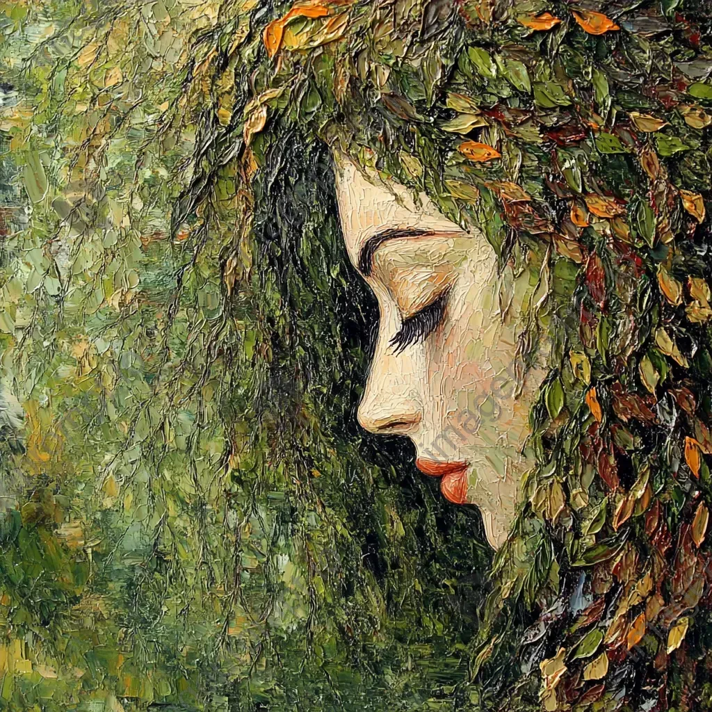 Impressionist portrait of a weeping willow personified as a graceful woman - Image 4