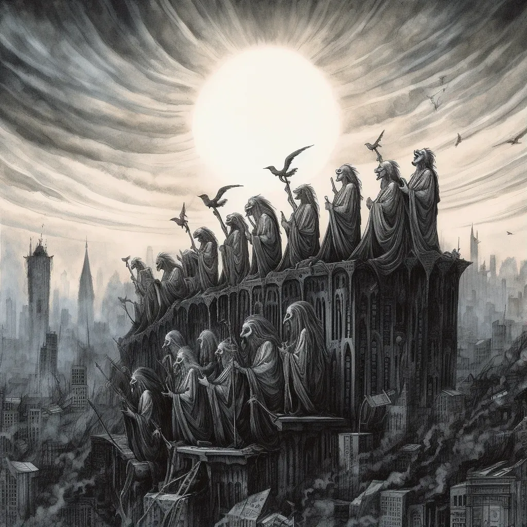 Heavenly choir with urban skyline - Image 1