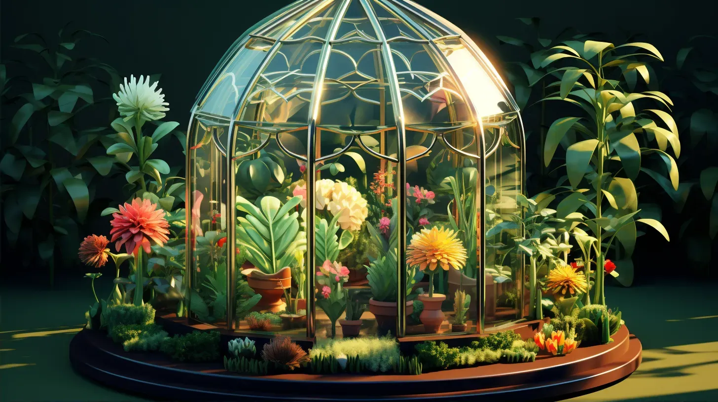 Isometric view of a lush low poly greenhouse under a glass dome - Image 2