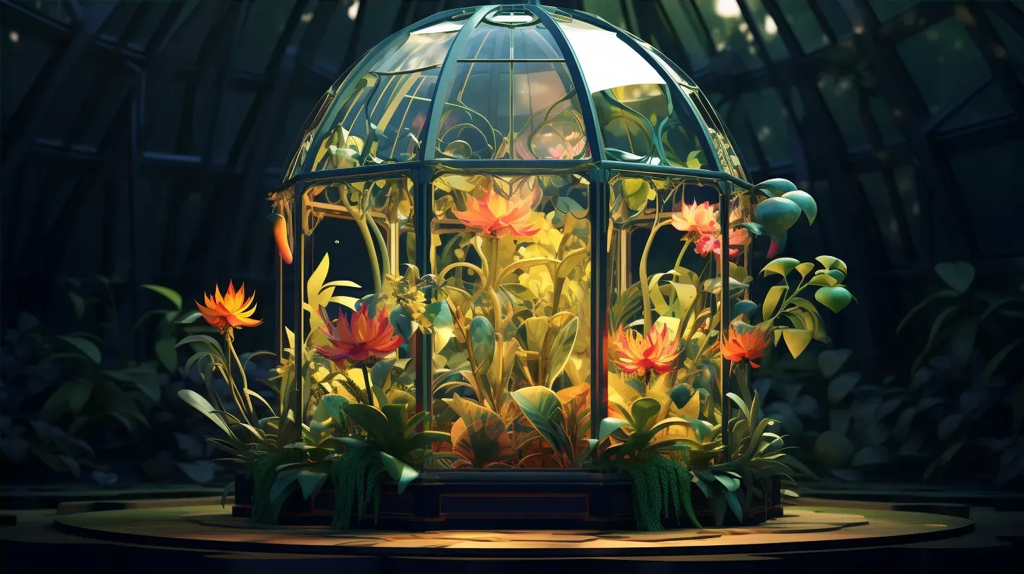 Isometric view of a lush low poly greenhouse under a glass dome - Image 4