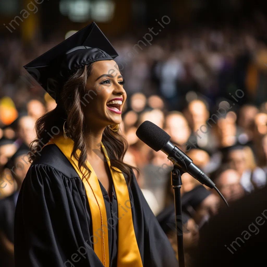 Graduate giving speech in front of a diverse student body - Image 2