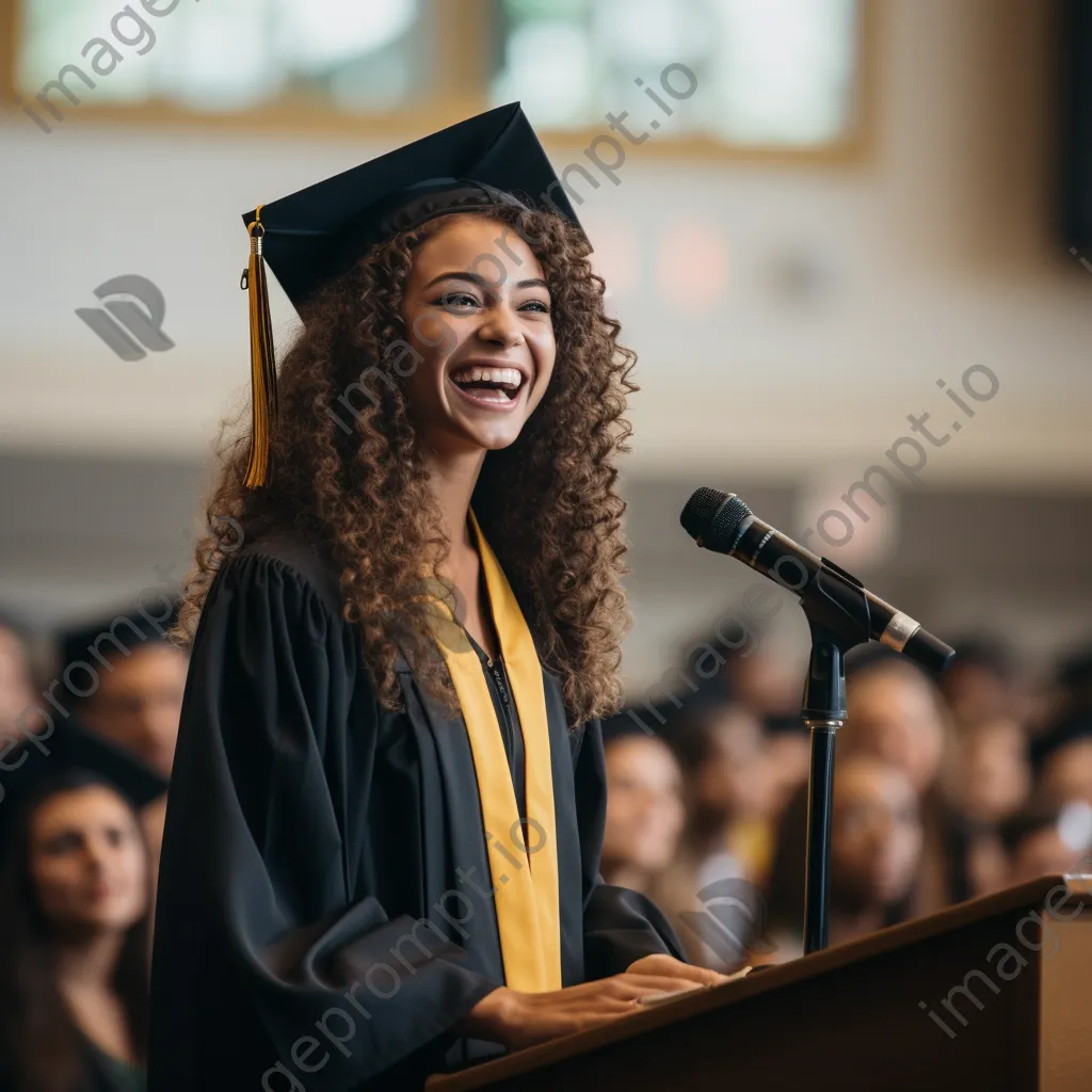 Graduate giving speech in front of a diverse student body - Image 3