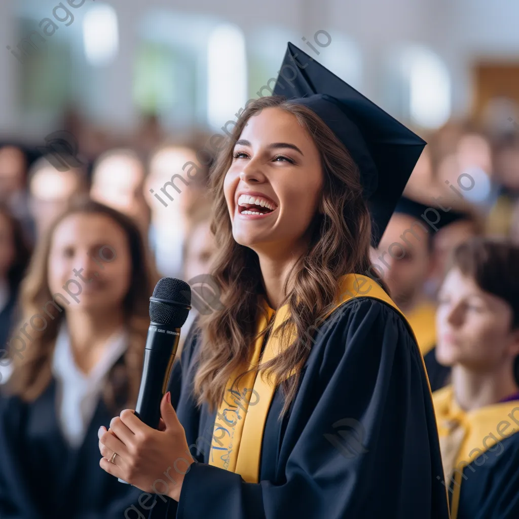 Graduate giving speech in front of a diverse student body - Image 4