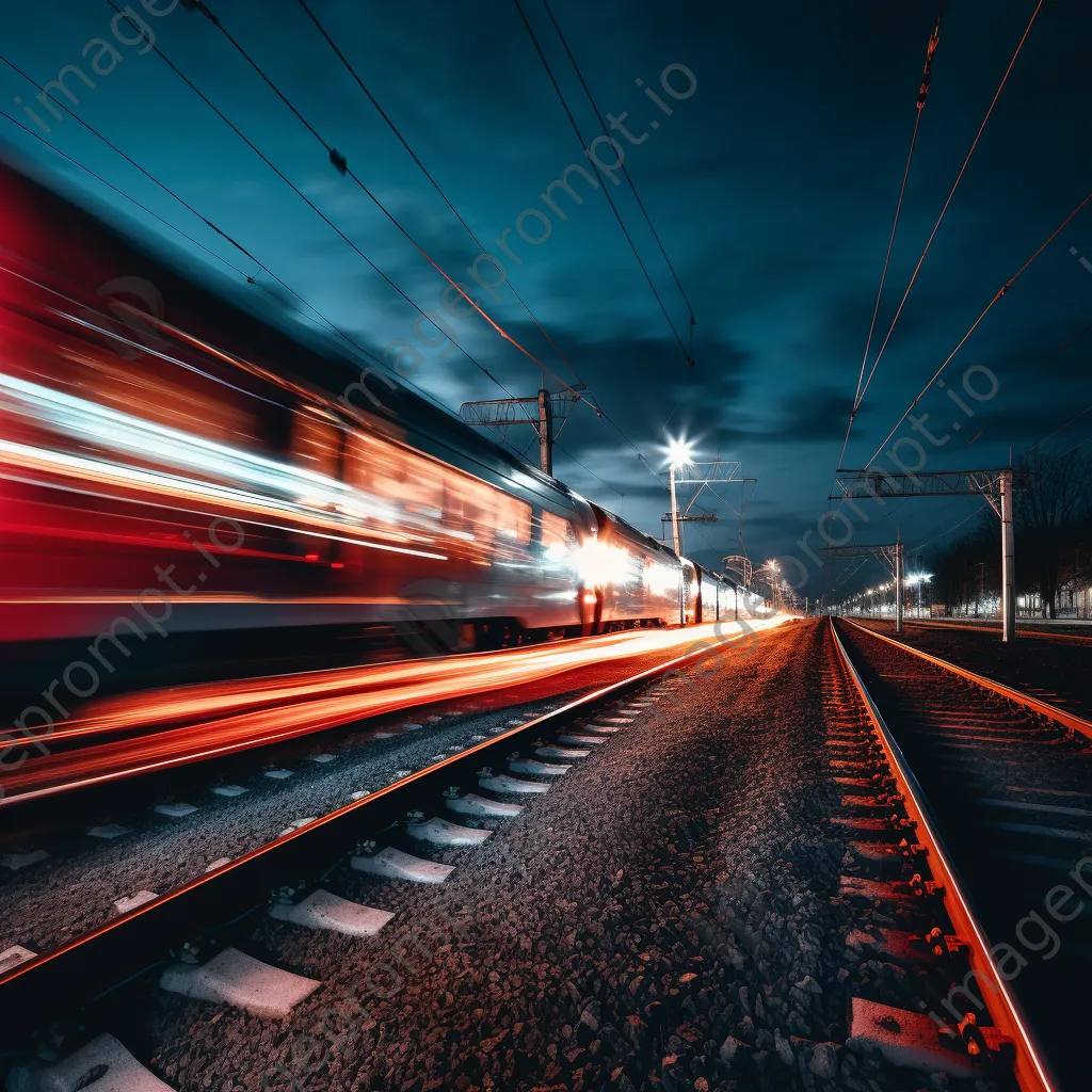 Long exposure photo of train light trails at night - Image 1