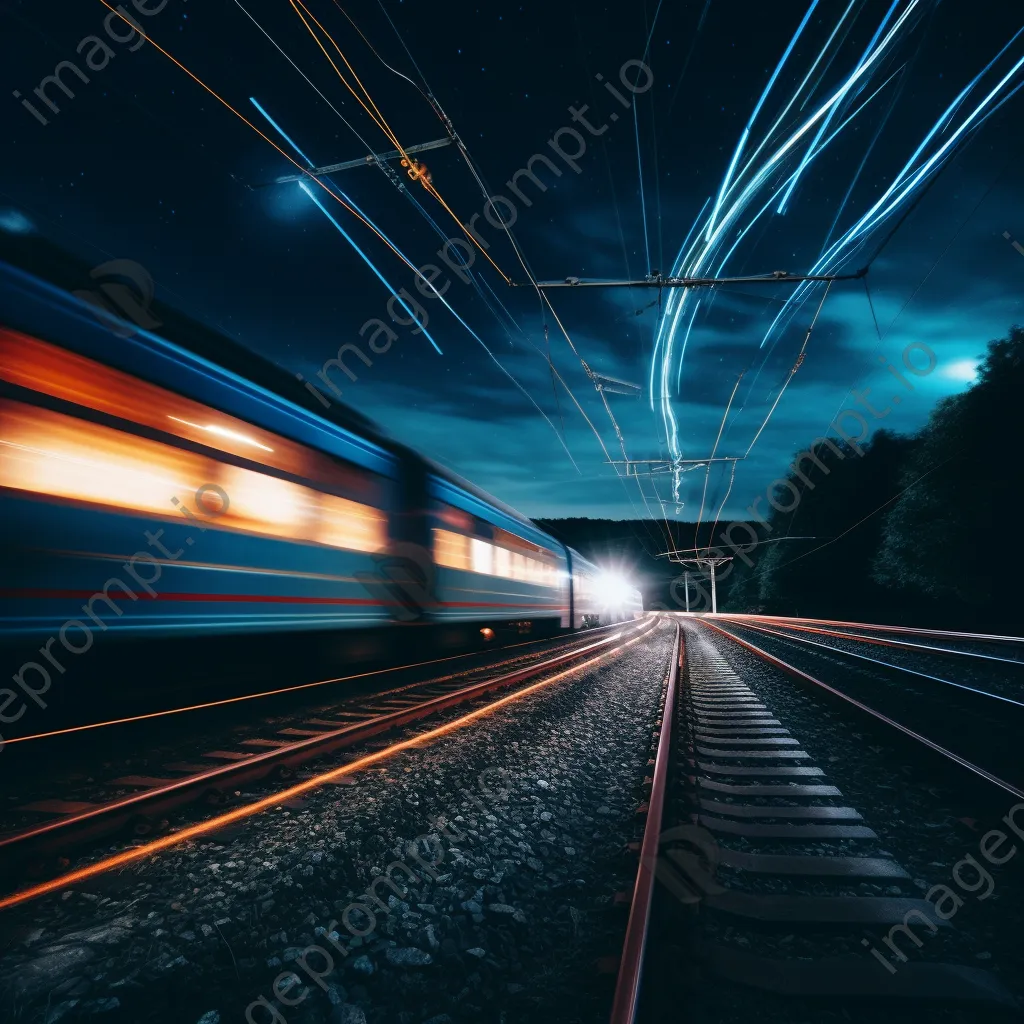 Long exposure photo of train light trails at night - Image 2