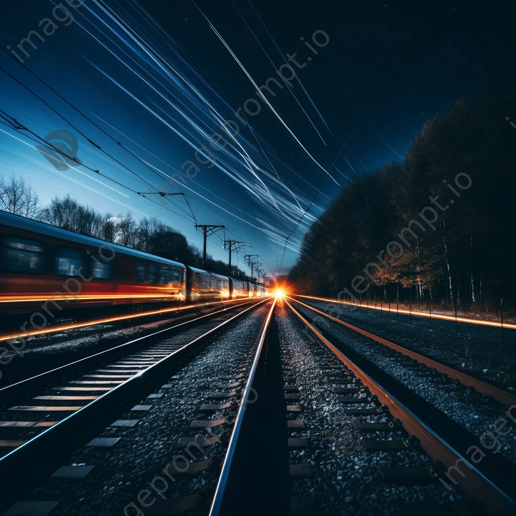 Long exposure photo of train light trails at night - Image 3