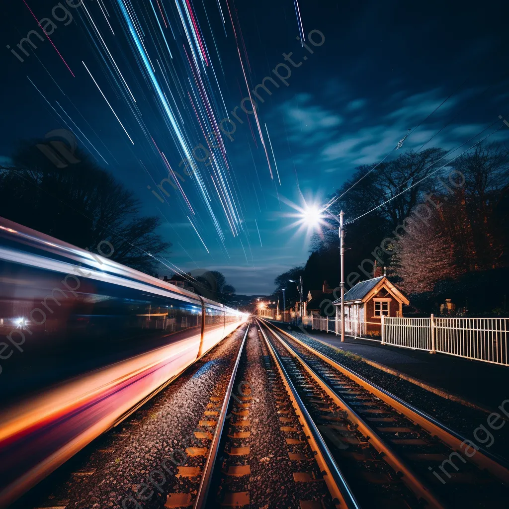 Long exposure photo of train light trails at night - Image 4