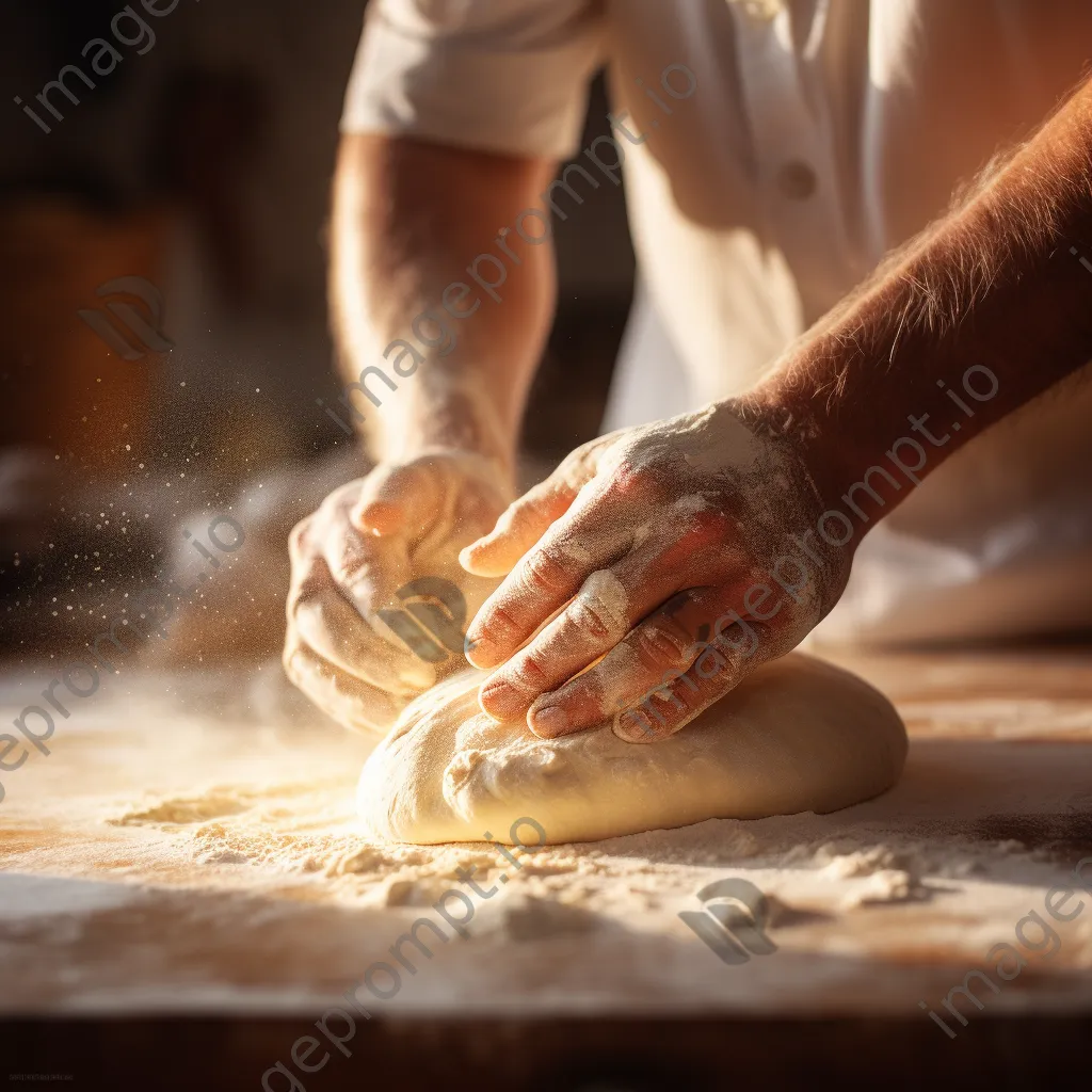 Close-up of hands kneading dough on flour-dusted surface - Image 2