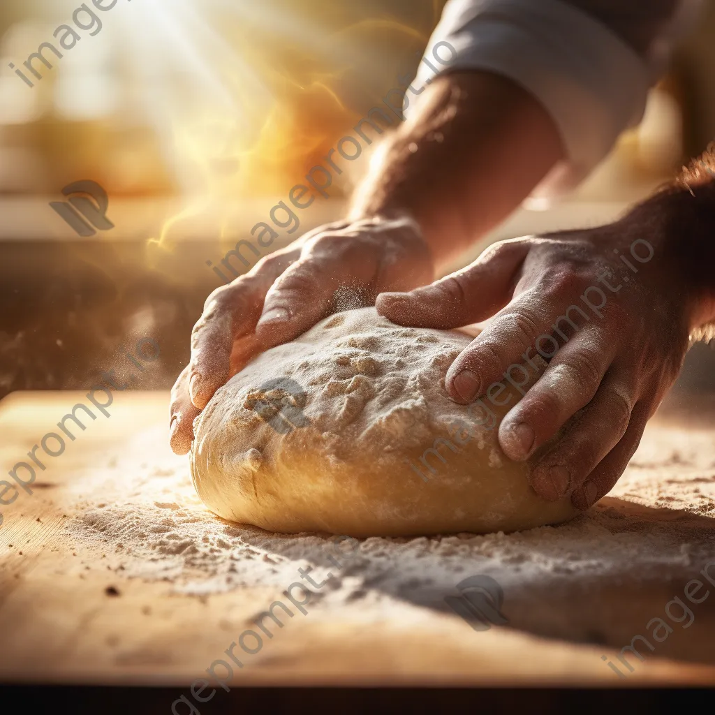 Close-up of hands kneading dough on flour-dusted surface - Image 3