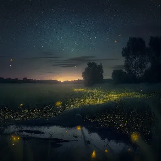 Image of a starry night field with magical fireflies glow - Image 1