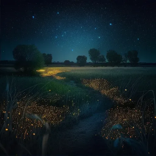 Image of a starry night field with magical fireflies glow - Image 2