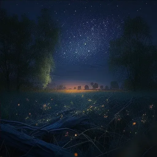 Image of a starry night field with magical fireflies glow - Image 4