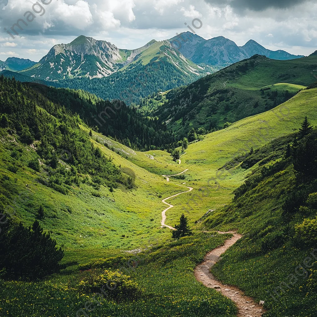 Winding trail through a vibrant mountain plateau. - Image 1