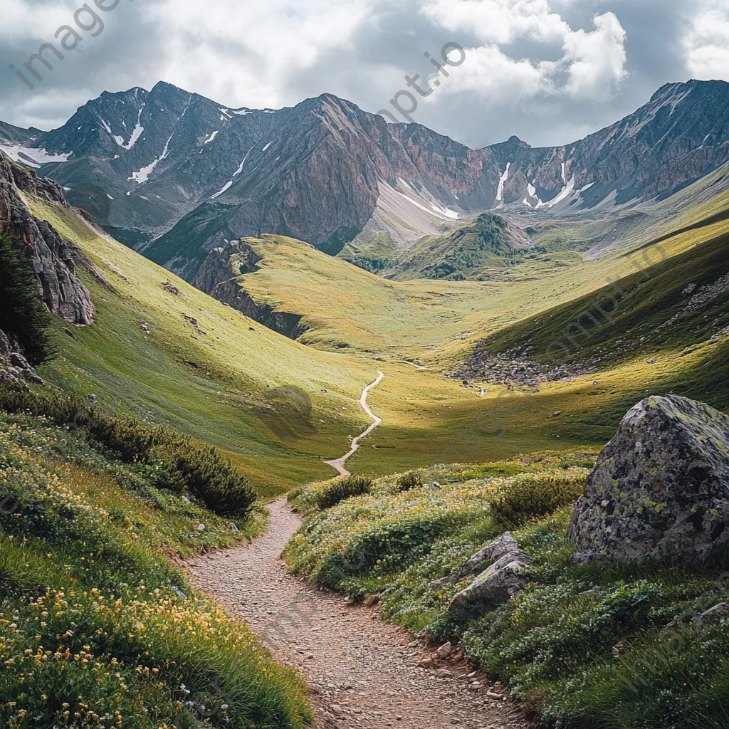 Winding trail through a vibrant mountain plateau. - Image 4