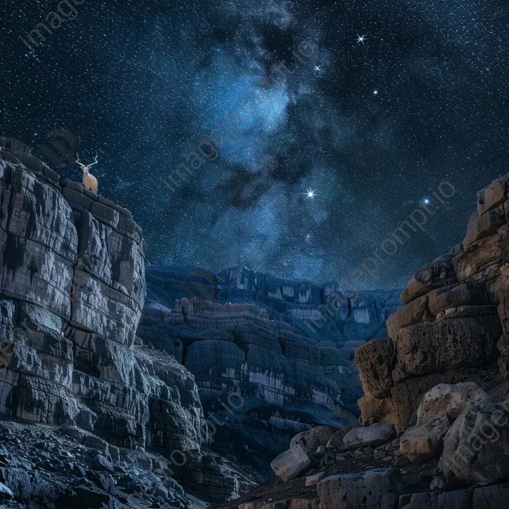 Capricornus constellation over rocky canyon at night - Image 1