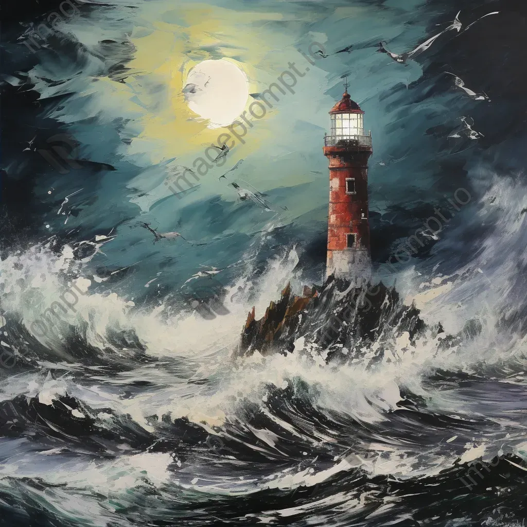 An isolated lighthouse amidst a stormy sea, created through fluid acrylic pour art - Image 2