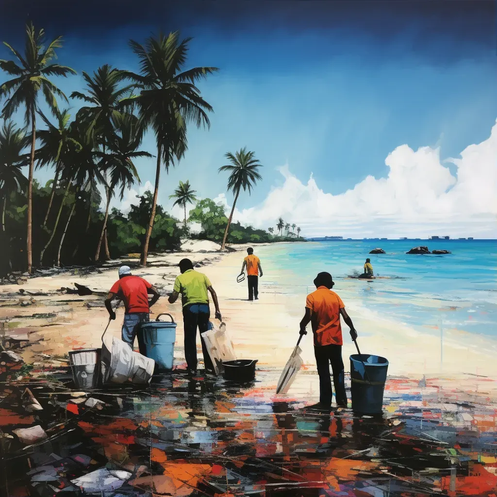 Group cleaning up a littered beach with clean horizon - Image 1