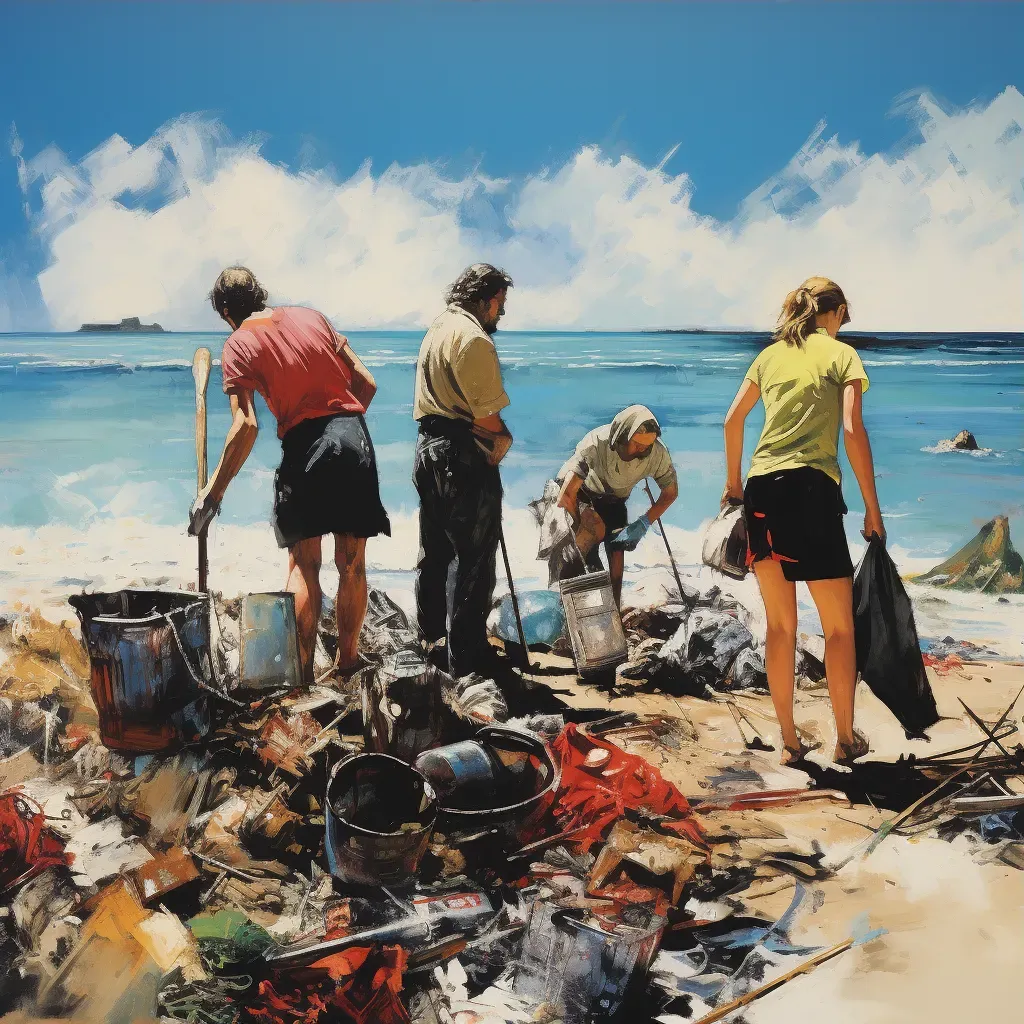 Group cleaning up a littered beach with clean horizon - Image 3