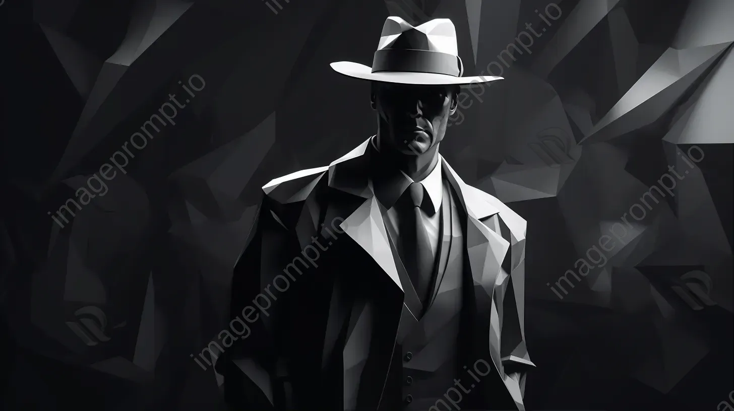 Low poly monochromatic portrait of a film noir detective - Image 1