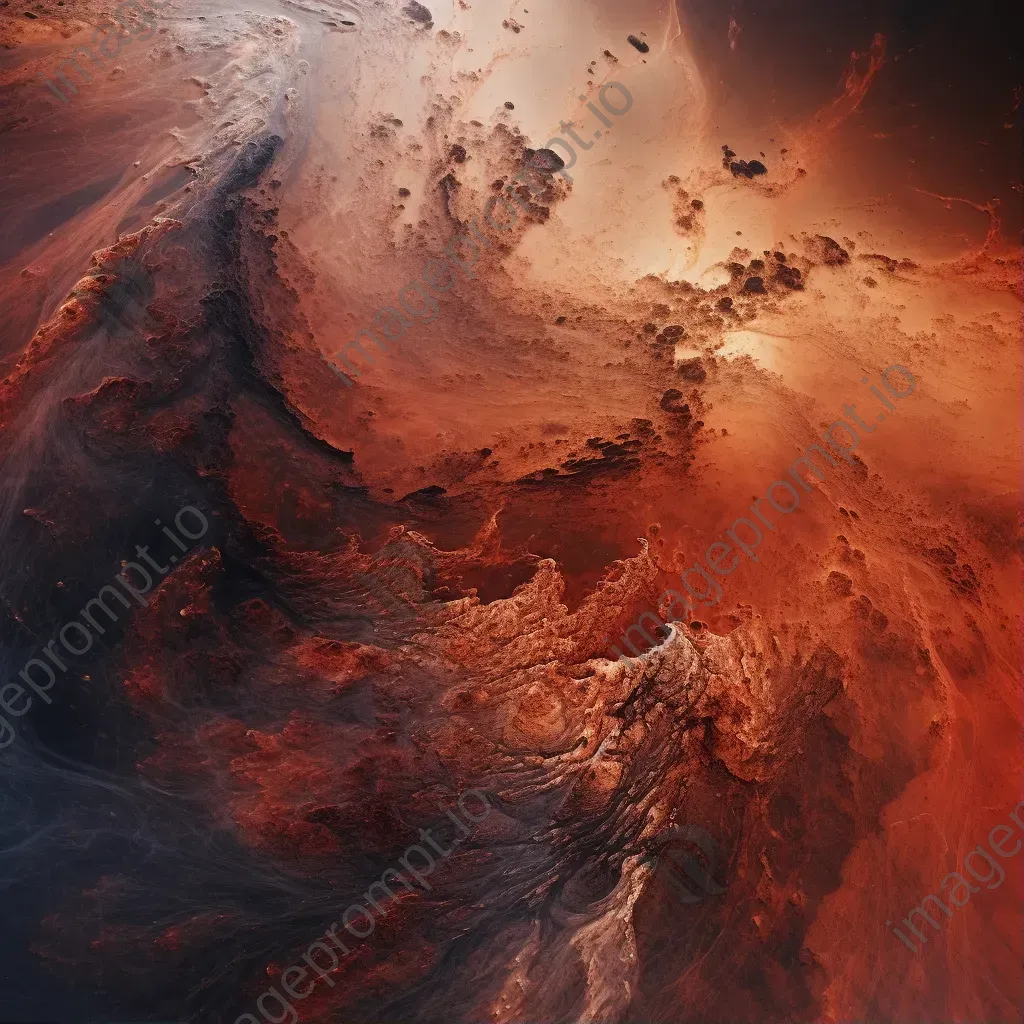 Red planet with swirling storms and dusty terrain resembling Mars - Image 1