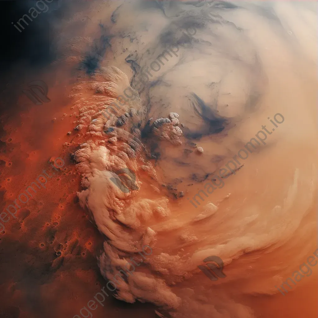 Red planet with swirling storms and dusty terrain resembling Mars - Image 3