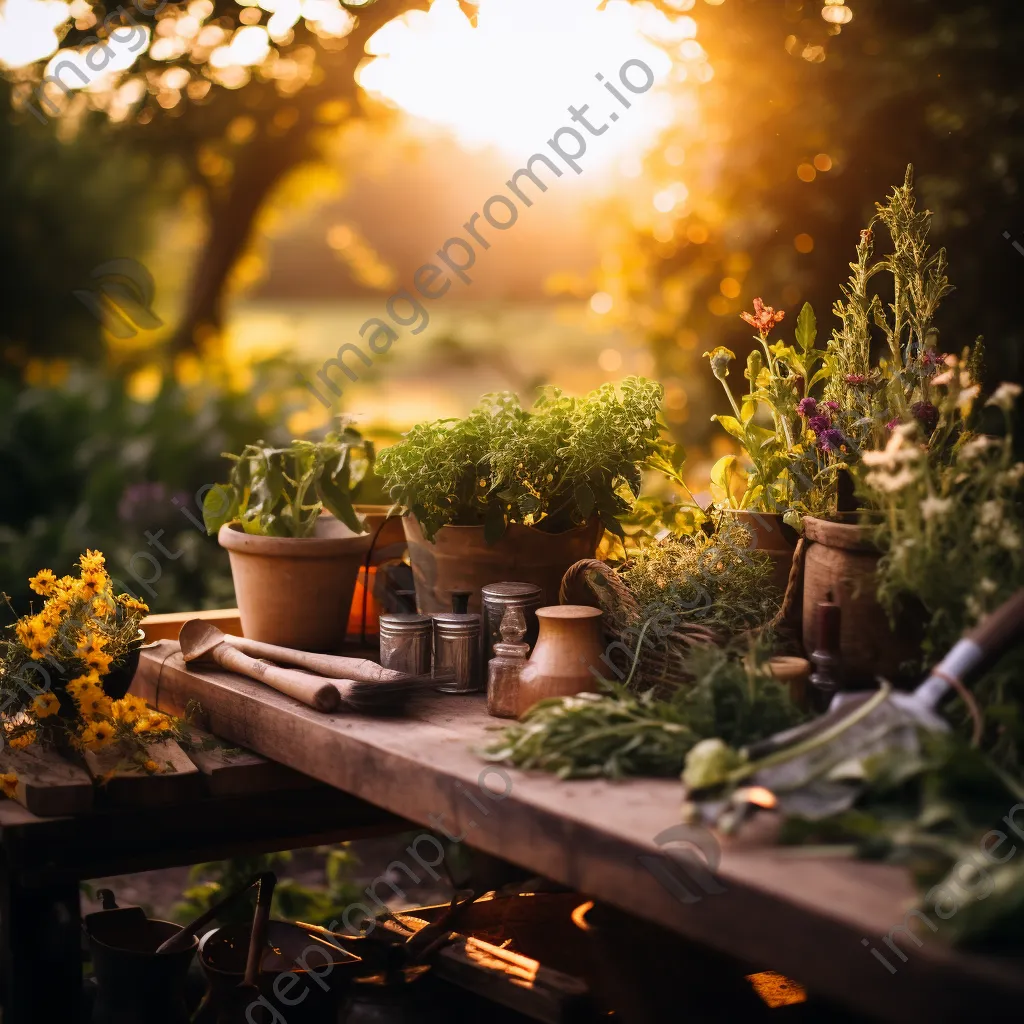 Traditional herb garden filled with medicinal plants during golden hour - Image 2