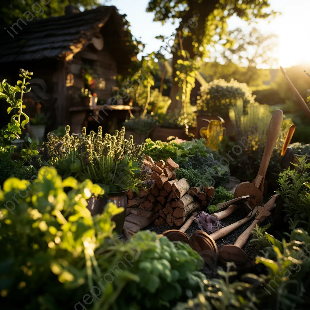 Traditional herb garden filled with medicinal plants during golden hour - Image 3