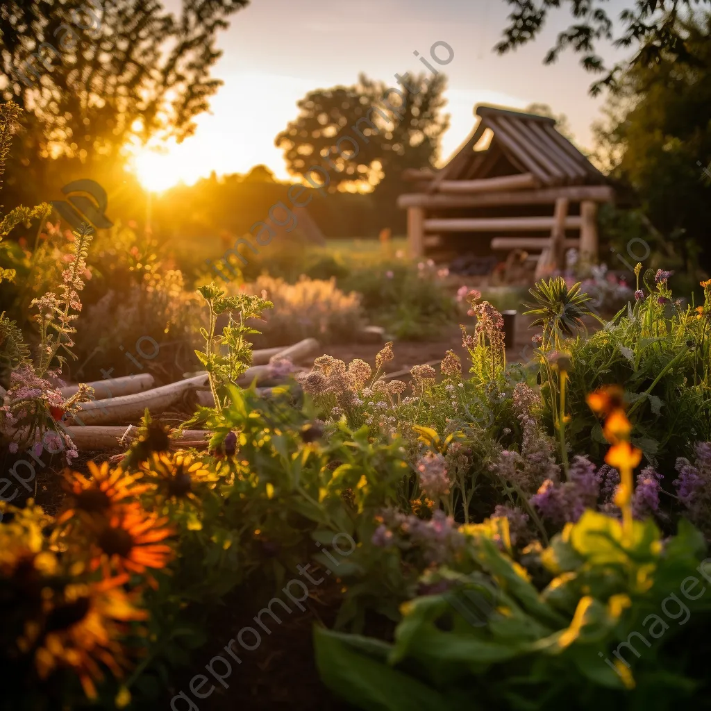 Traditional herb garden filled with medicinal plants during golden hour - Image 4