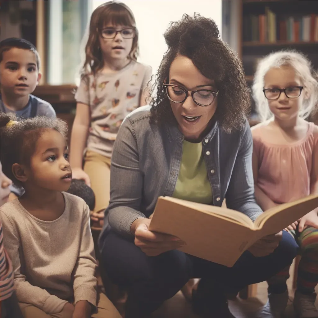 Teacher reading to diverse group of students in a classroom. - Image 4