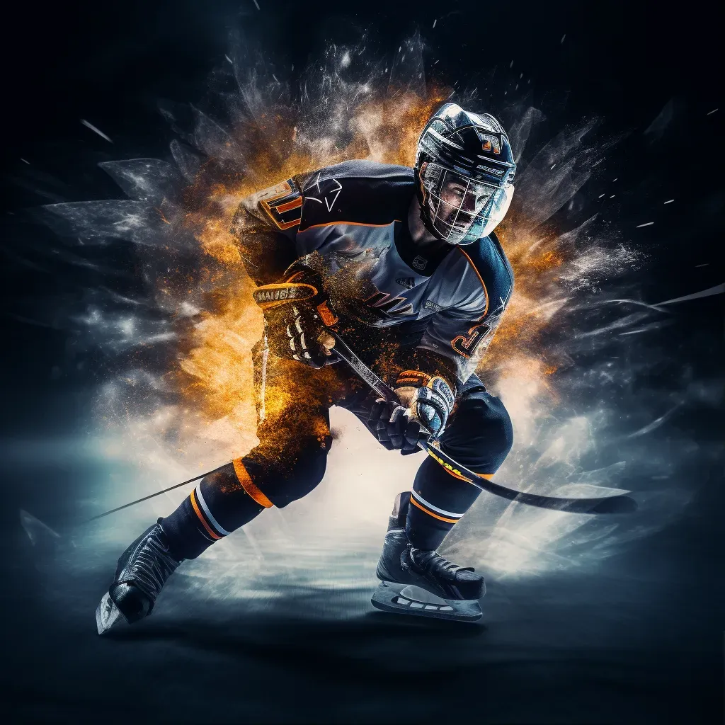 Ice hockey player performing powerful slap shot on ice - Image 1