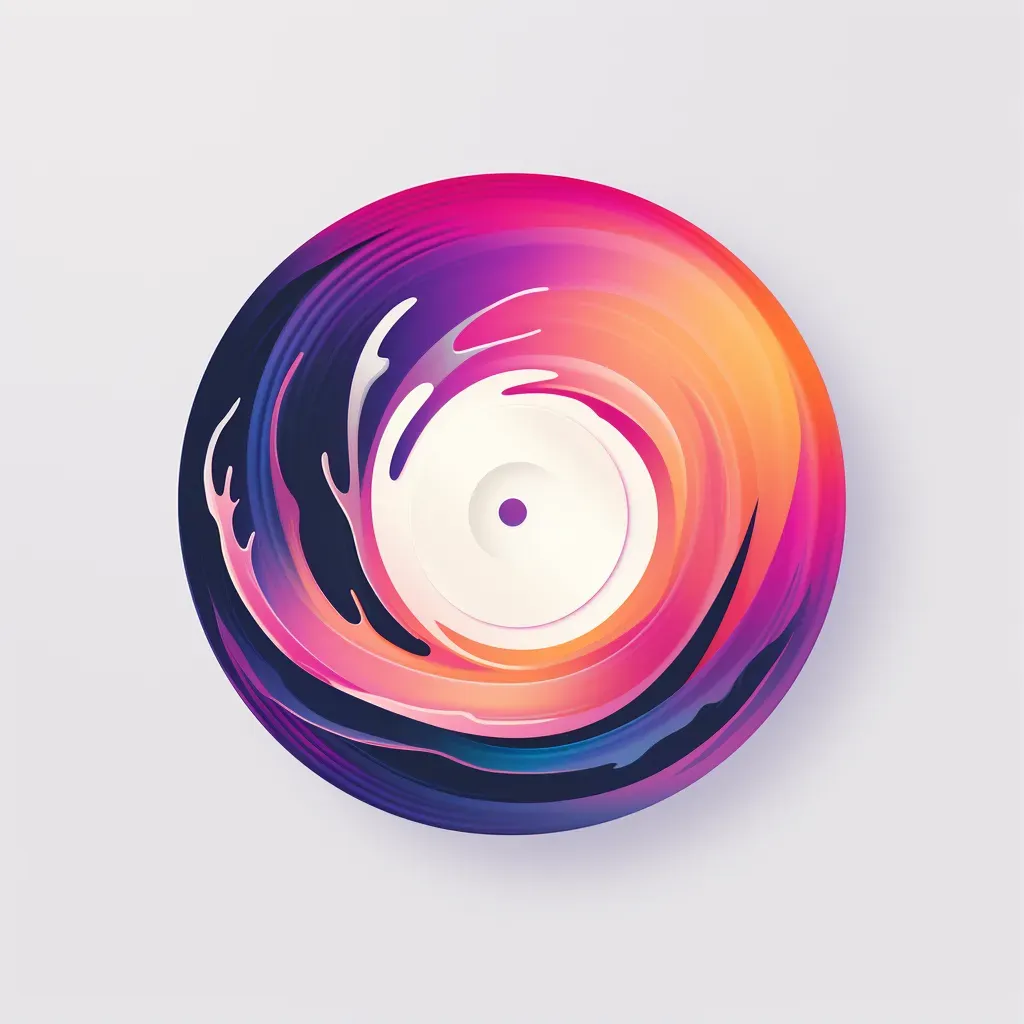 Artistic and abstract record label logo with a stylized vinyl record icon in purple and pink - Image 1