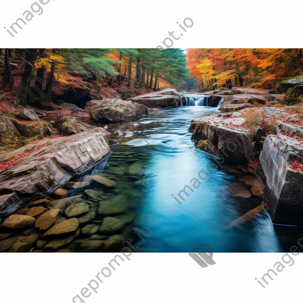 Cascading spring water flowing into a serene pool with autumn colors - Image 2