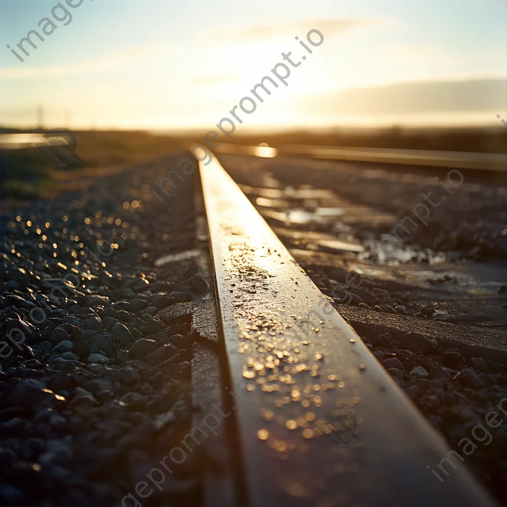 Close-up of railway tracks at sunset - Image 1