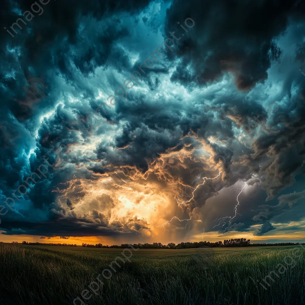 Dramatic stormy sky with lightning over a rural landscape. - Image 2