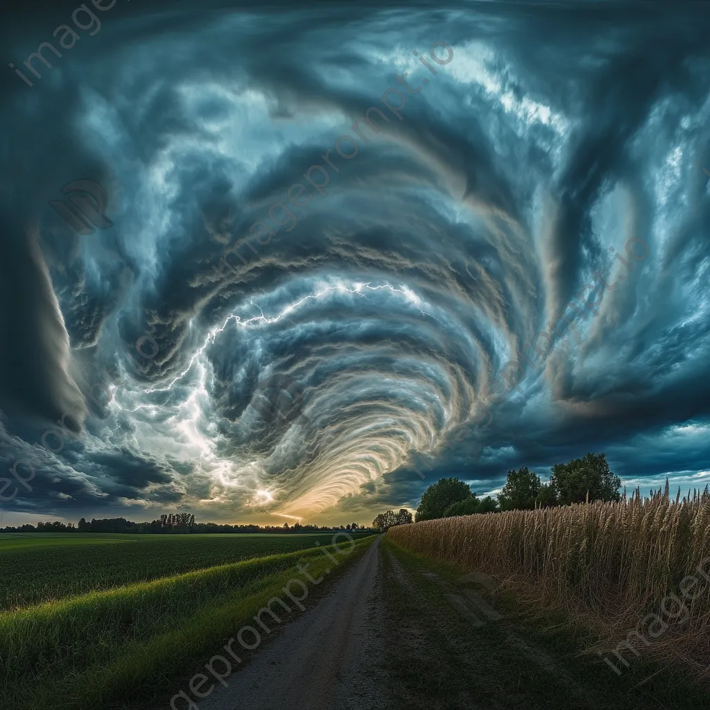 Dramatic stormy sky with lightning over a rural landscape. - Image 3