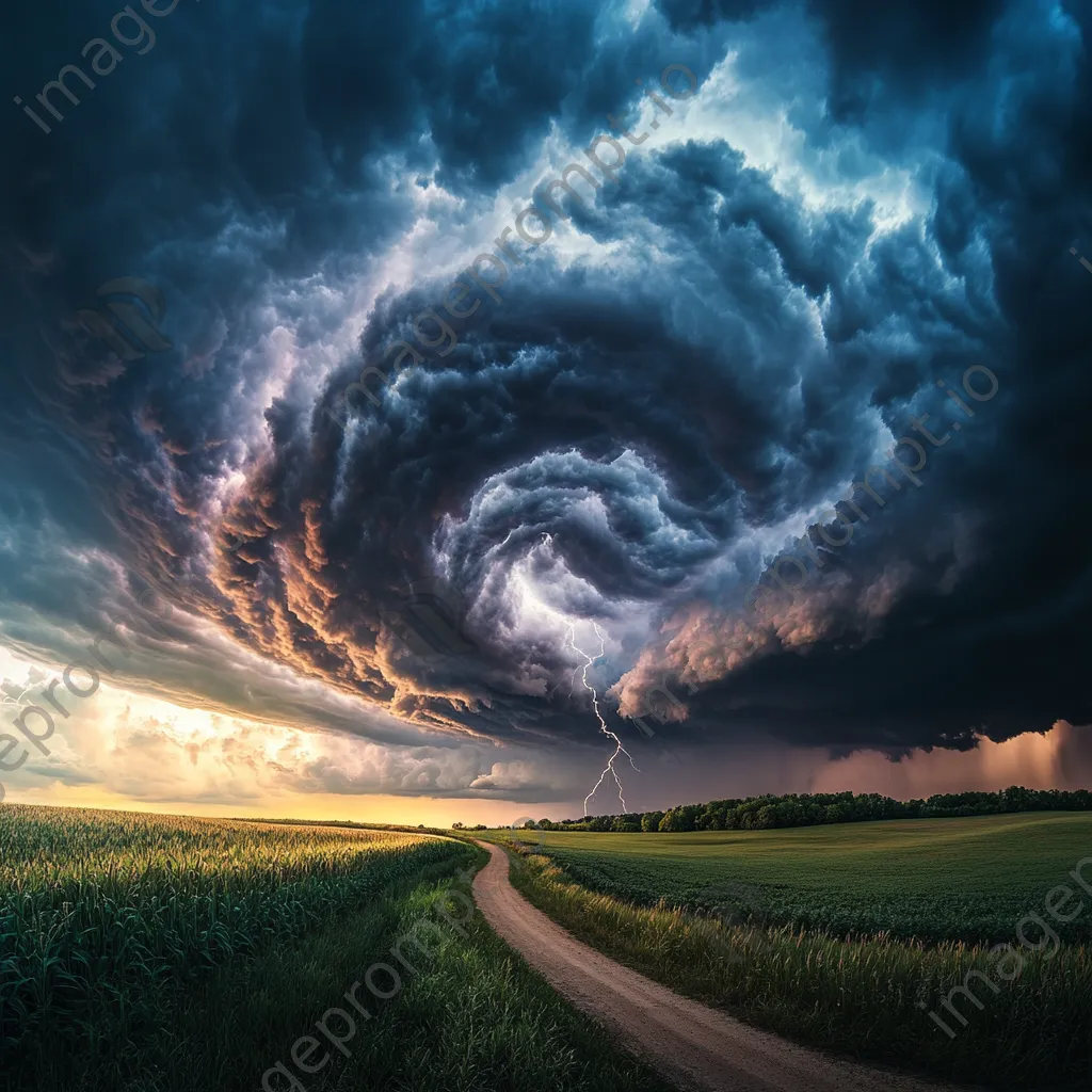 Dramatic stormy sky with lightning over a rural landscape. - Image 4