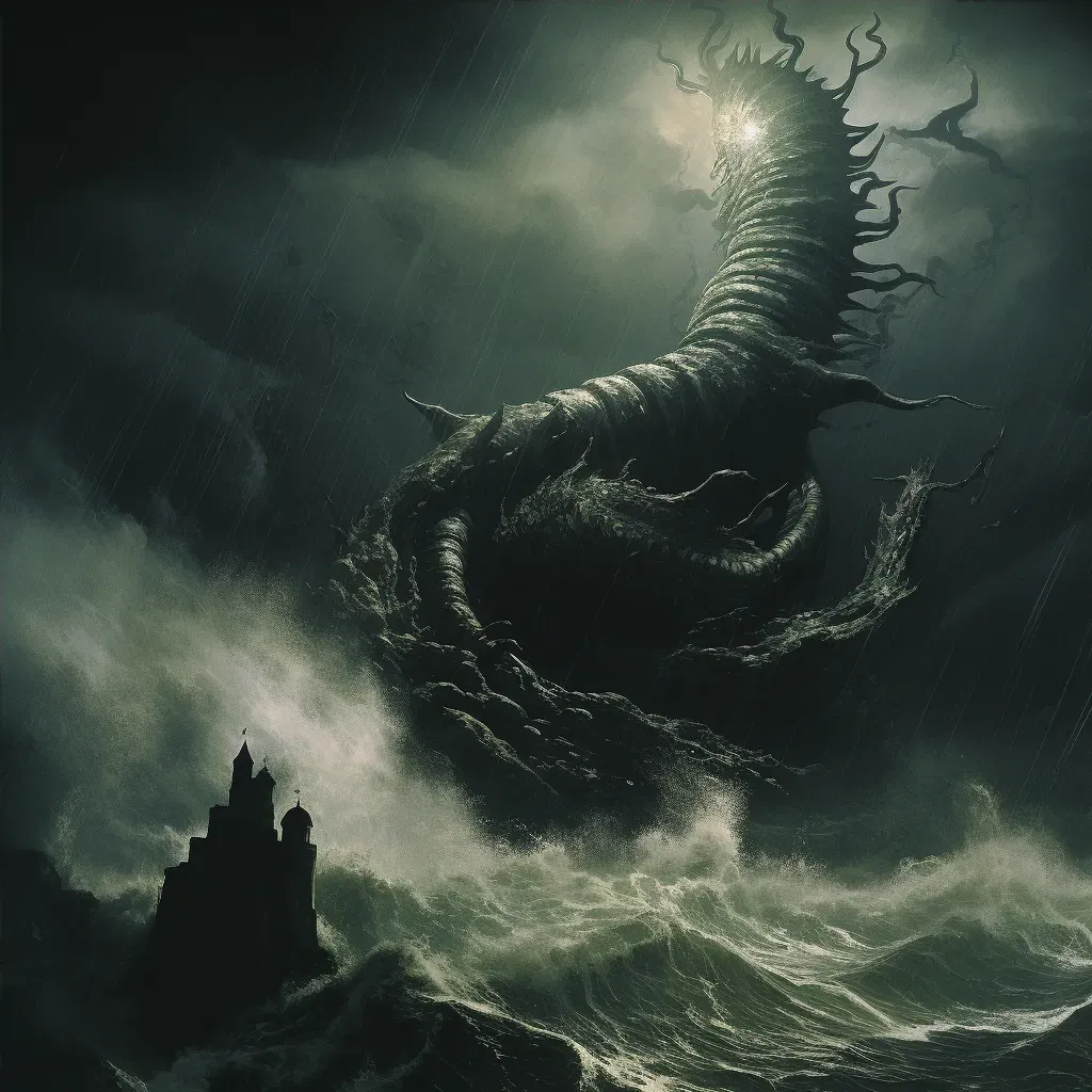 Sea serpent wrapped around lighthouse during a thunderstorm - Image 4