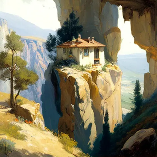 Secluded hermitage built into a cliff face overlooking a peaceful valley - Image 1