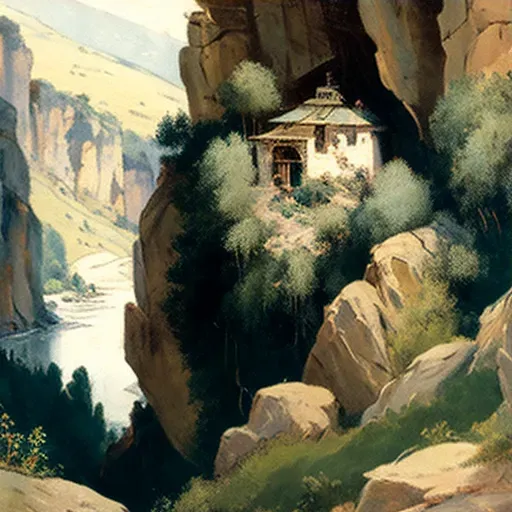 Secluded hermitage built into a cliff face overlooking a peaceful valley - Image 3