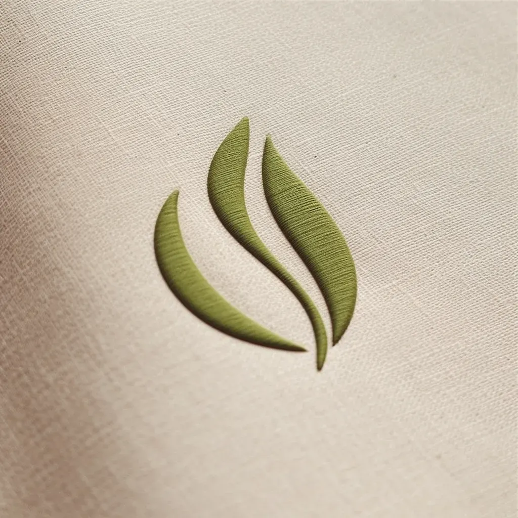 Logo for an eco-friendly fashion label featuring a leaf icon in green and white colors - Image 3