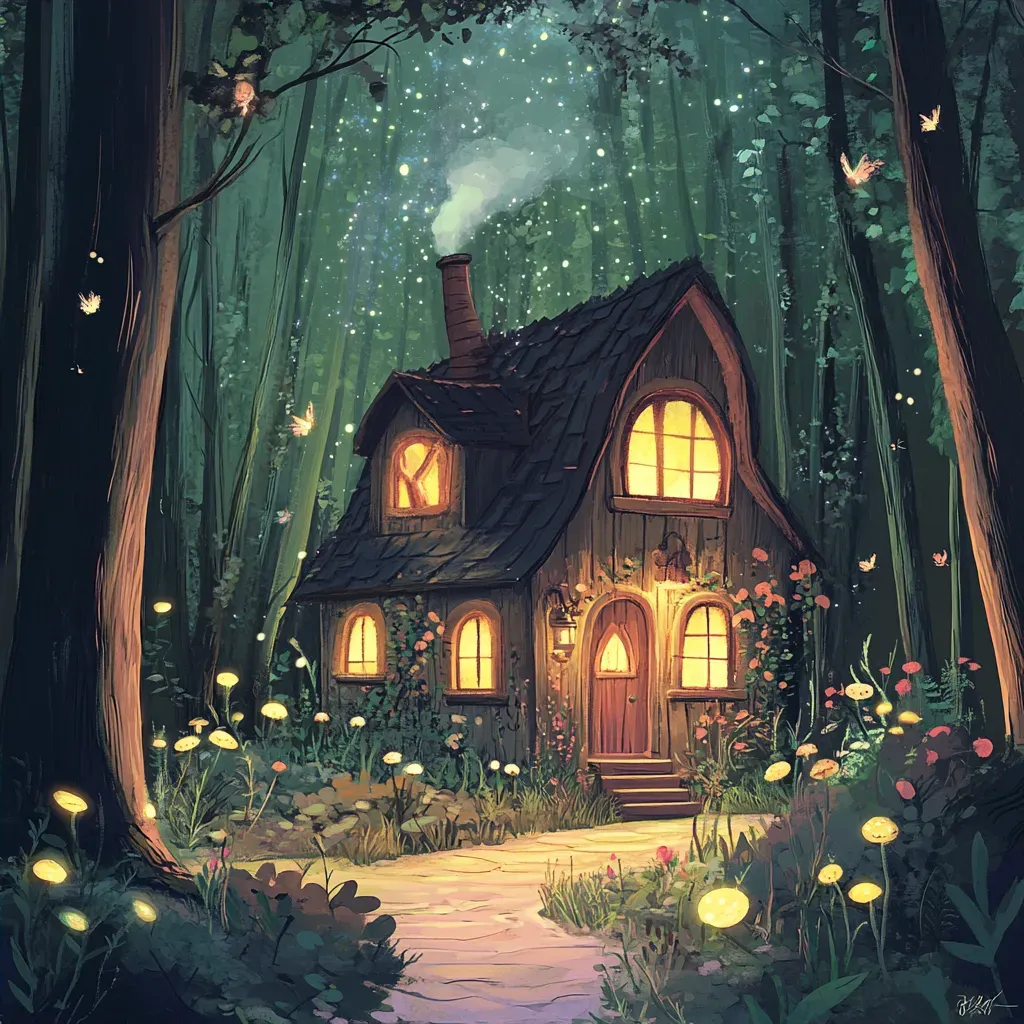 Cartoon-style mysterious cabin in a fantasy forest - Image 4