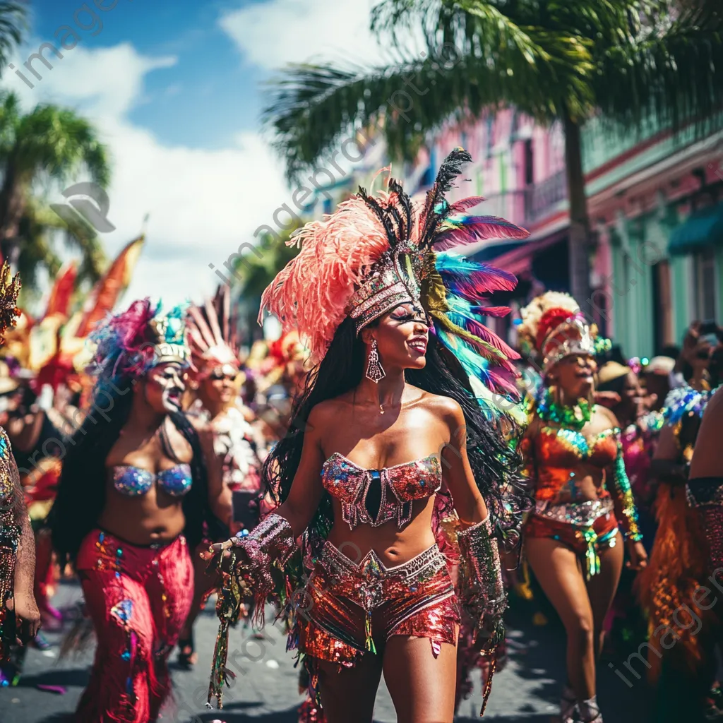 Colorful dancers and crowds celebrating during a Mardi Gras parade. - Image 3