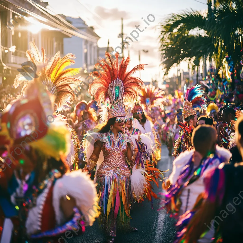 Colorful dancers and crowds celebrating during a Mardi Gras parade. - Image 4