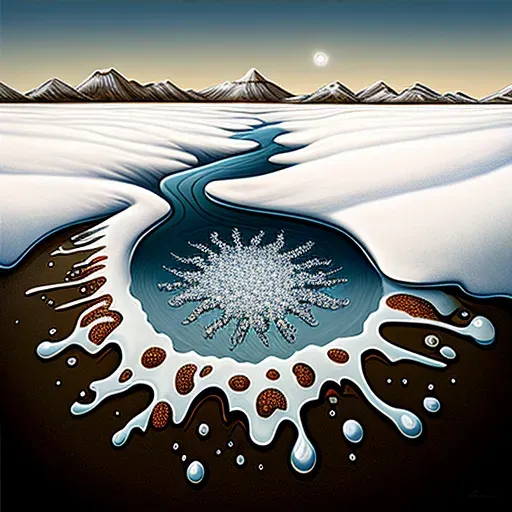 Picture of a snowflake melting into a stream flowing into a vast ocean - Image 3