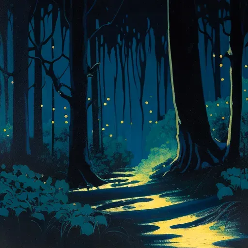 Image of fireflies lighting up a dark forest at night - Image 2