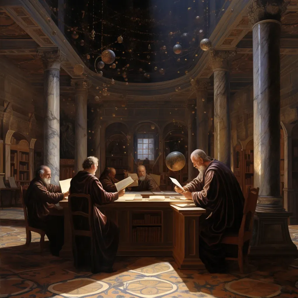 Ancient library scene with scholars studying texts - Image 2